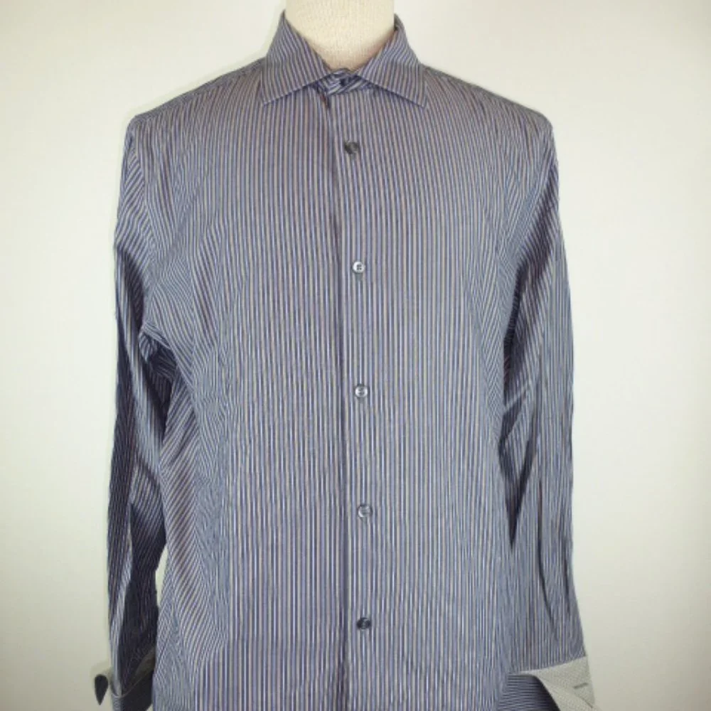 BANANA REPUBLIC slim fit stripe FRENCH CUFF L contrast cuff 16.5